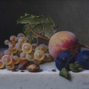 Preyer, Emilie: Früchtestillleben auf Marmorplatte