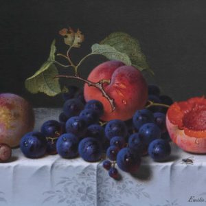 Preyer, Emilie: Früchtestillleben auf Tischdecke
