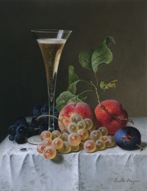 Preyer, Emilie: Früchtestillleben mit Sektglas
