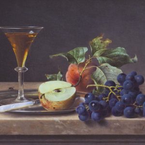 Preyer, Emilie: Stillleben mit Glas und halbem Apfel