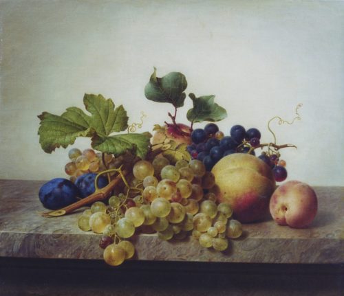 Preyer, Johann Wilhelm: Früchtestillleben auf Marmorplatte, 1843