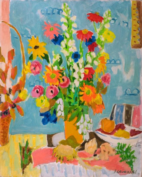 Cavaillès, Jules: Blumenstrauß mit Obstschale