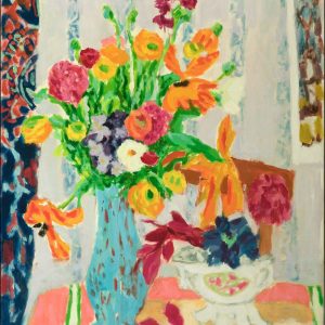 Cavaillès, Jules: Blumenstrauß mit blauem Vorhang