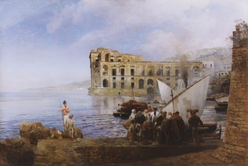 Achenbach, Oswald: Bucht bei Neapel mit Palast der Königin Johanna, 1878