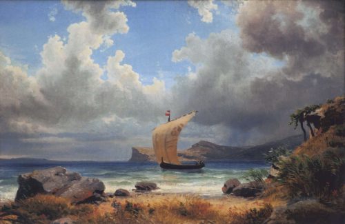 Achenbach, Oswald: Segelboot in einer italienische Bucht, 1848