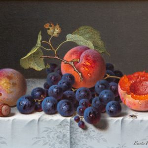 Emilie Preyer: Früchtestillleben auf Tischdecke