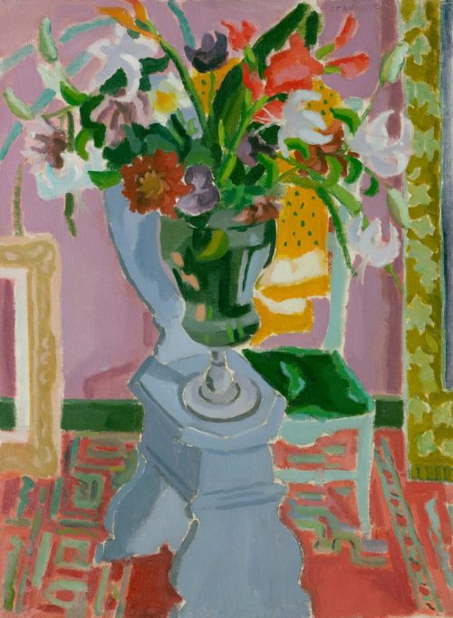 Cavaillès, Jules: Blumenbouquet auf blauem Schemel