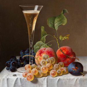 Emilie Preyer: Früchtestillleben mit Sektglas