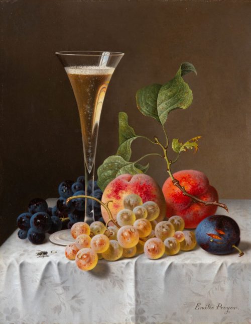 Emilie Preyer: Früchtestillleben mit Sektglas