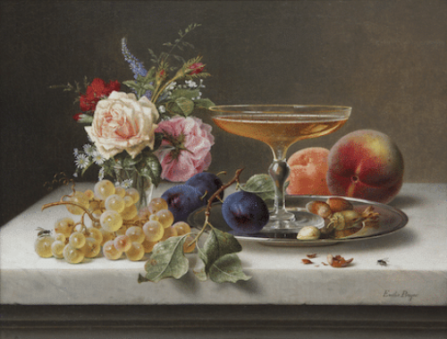 Emilie Preyer: Stillleben mit Rosen und Feldblumen im Glas