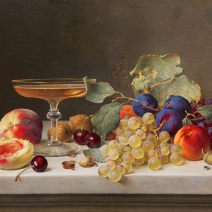 Emilie Preyer: Stillleben mit Champagnerglas, 1875