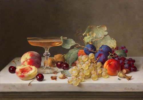 Emilie Preyer: Stillleben mit Champagnerglas, 1875