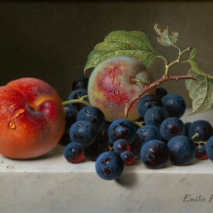 Emilie Preyer: Stillleben mit Pfirsich, Reineclaude und Trauben