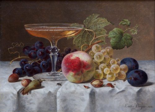 Emilie Preyer: Früchtestillleben mit Sektschale, 1885